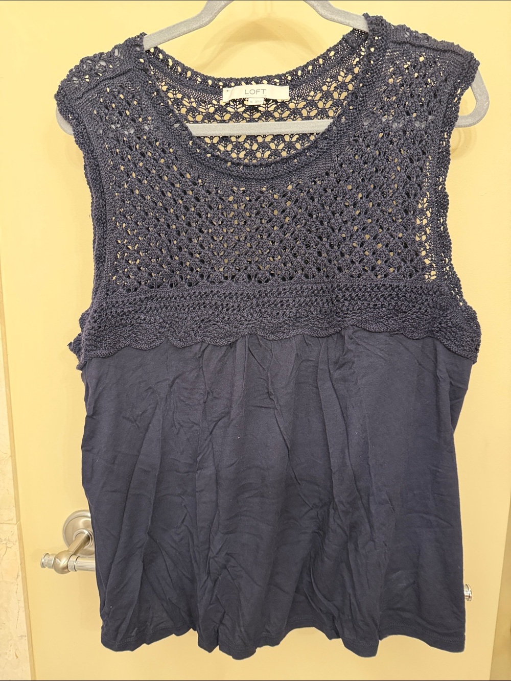 LOFT Navy Crochet Yoke Sleeveless Tank Top